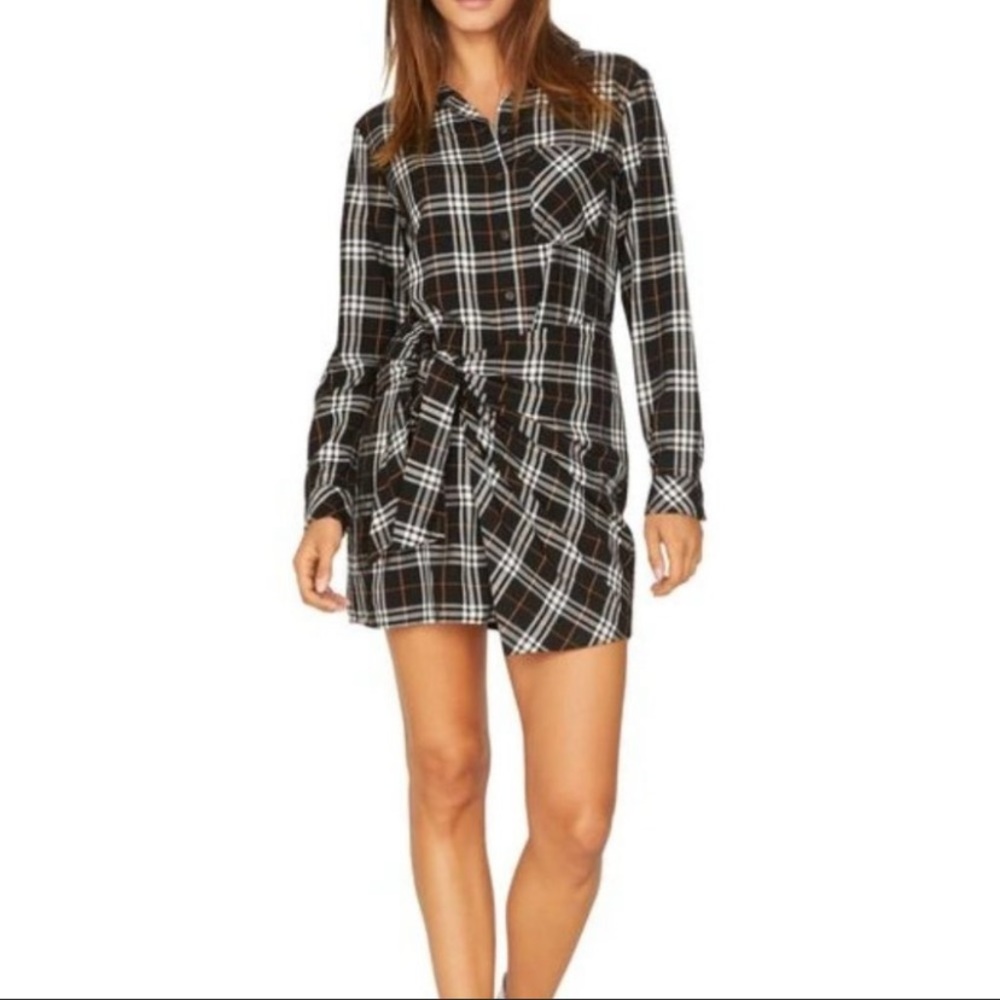 Sanctuary Plaid Tie Waist T-Shirt Dress